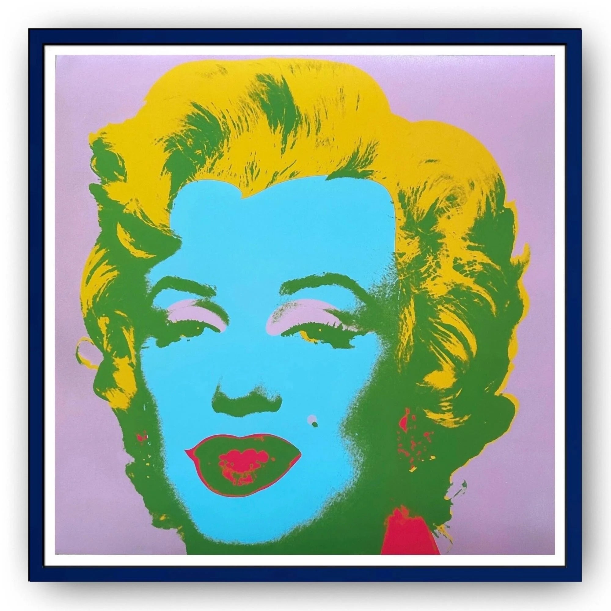 Colorful famous Warhol Pop Art portrait of Marilyn Monroe with a purple diamond dust background